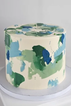 Green and blue abstract buttercream cake