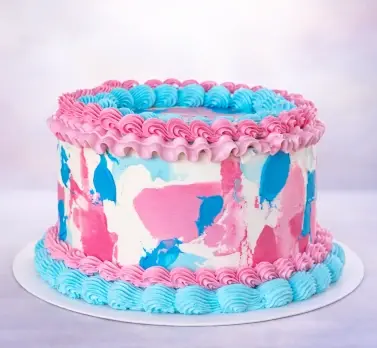 Pink and blue vintage-style buttercream cake
