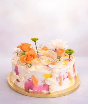 Buttercream cake with floral decoration