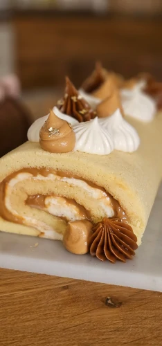 Caramel roll cake close-up